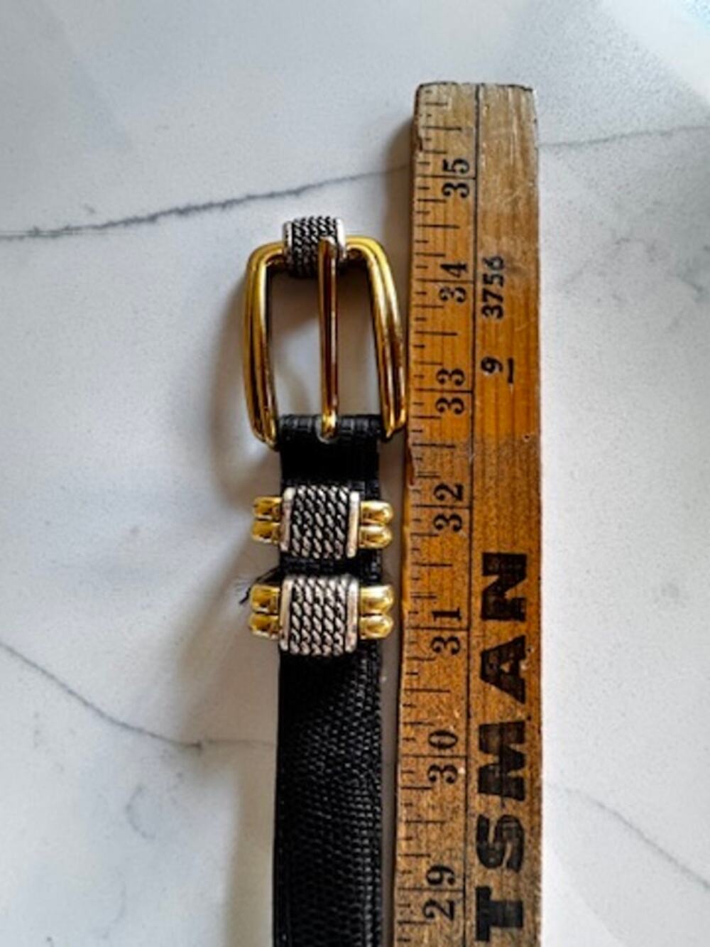 Brighton Black Snake Leather Belt Gold Buckle S 28 Vintage 48303